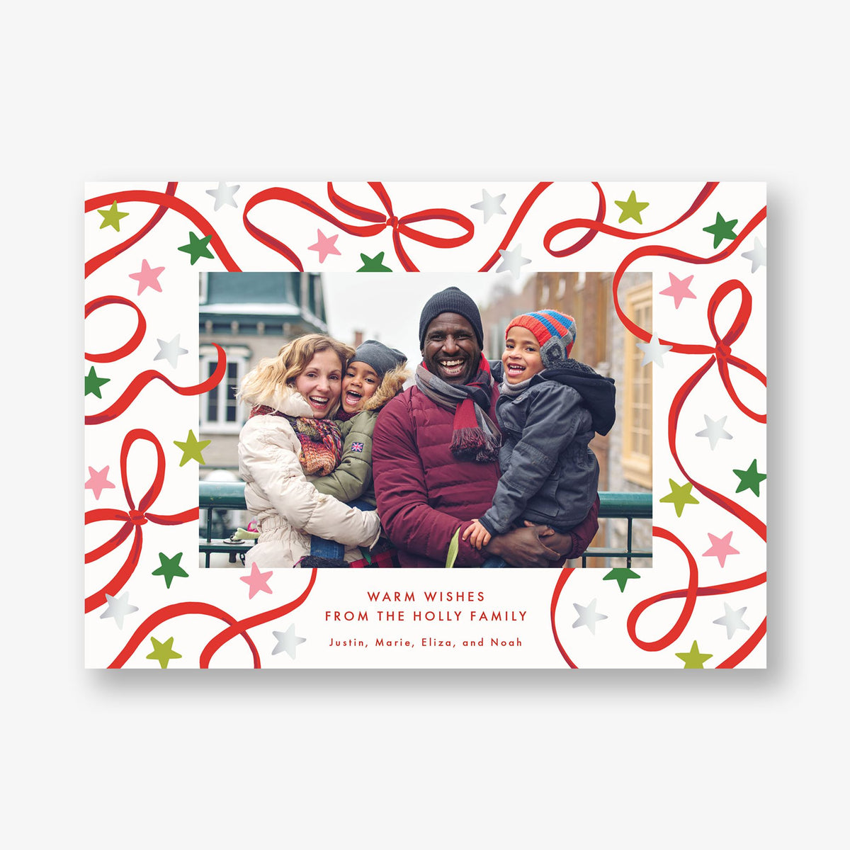Ribbons and Stars Foil Holiday Photo Card