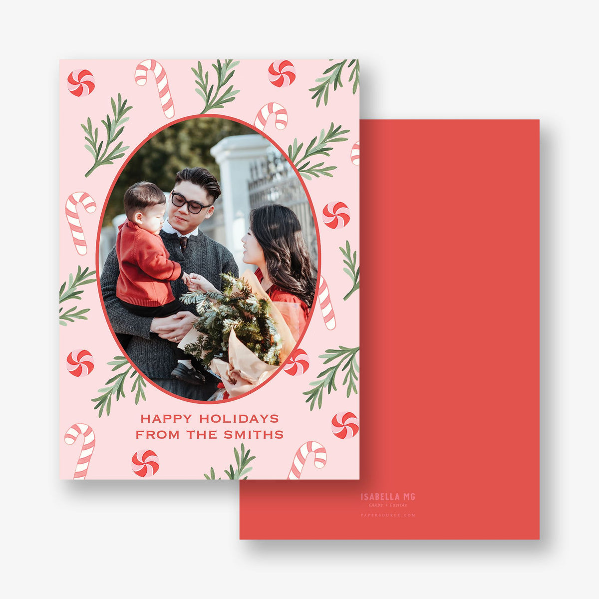 Pink Peppermint Holiday Photo Card