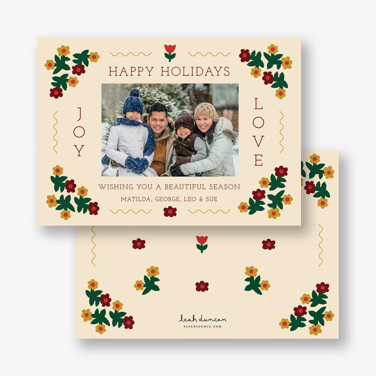 Folksy Floral Holiday Photo Card