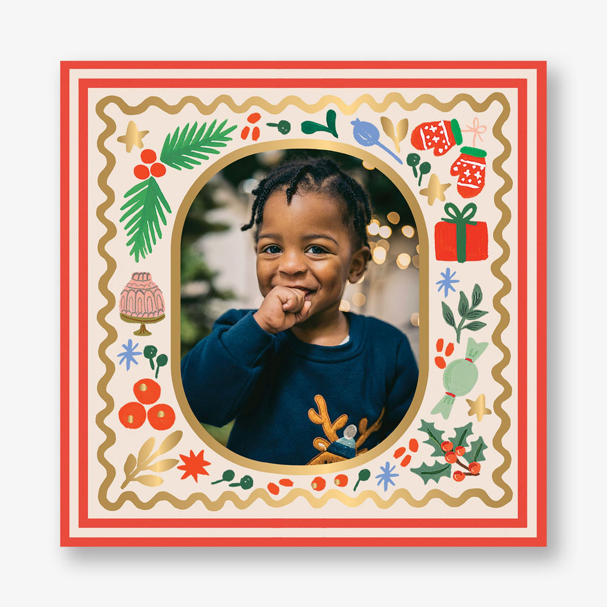 Holly Jolly Frame Foil Holiday Photo Card