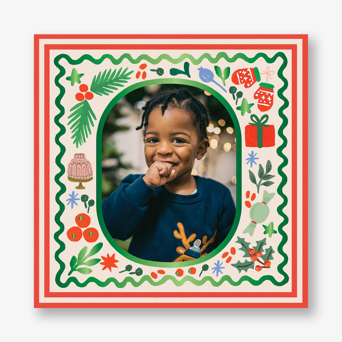 Holly Jolly Frame Foil Holiday Photo Card