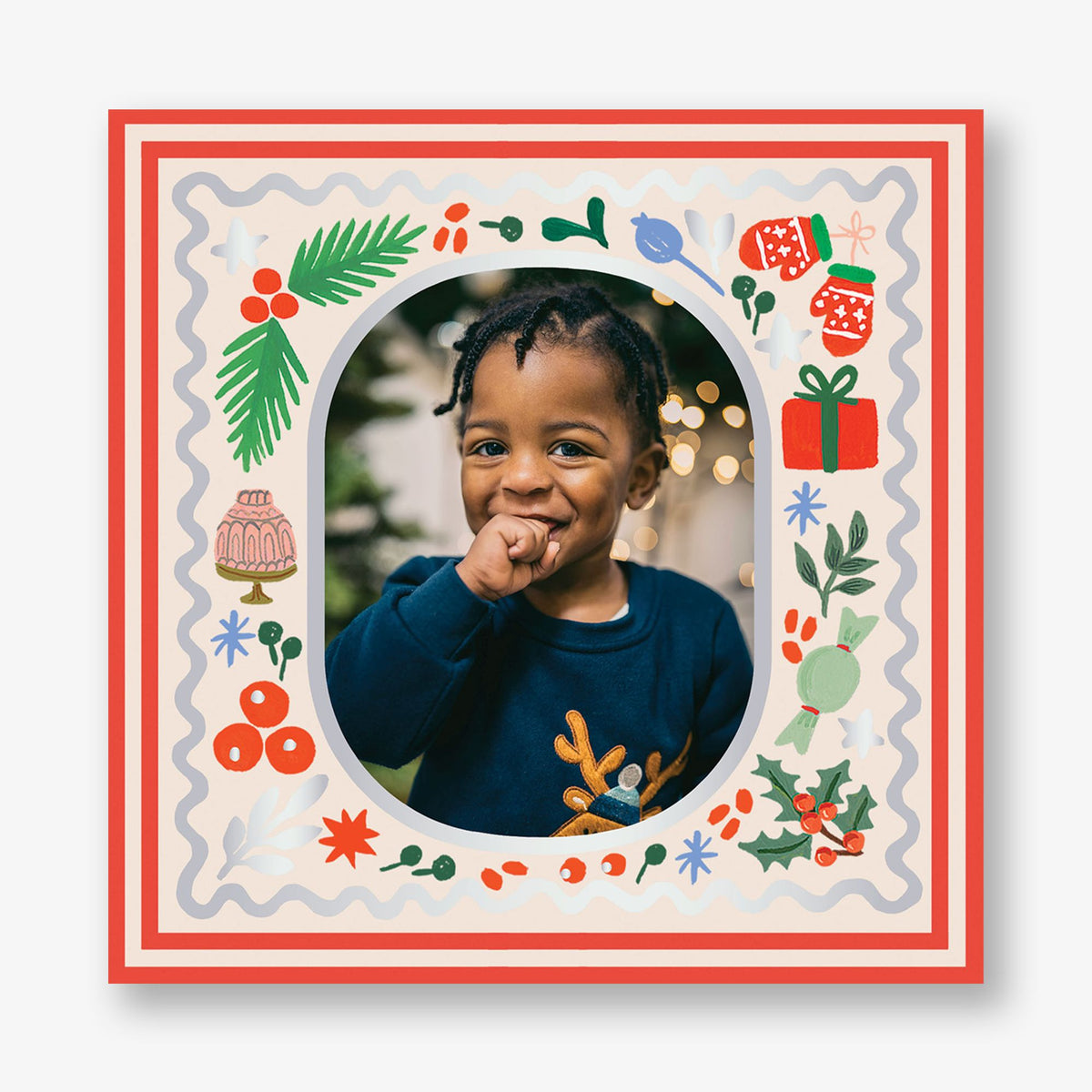 Holly Jolly Frame Foil Holiday Photo Card