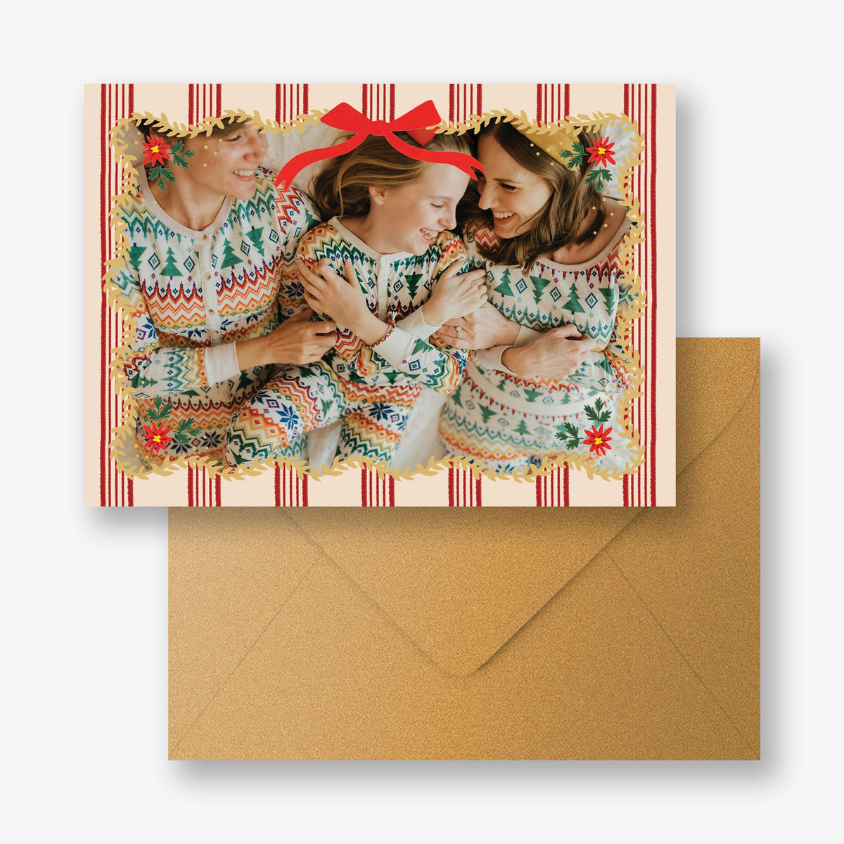 Pops of Poinsettia Foil Holiday Photo Card