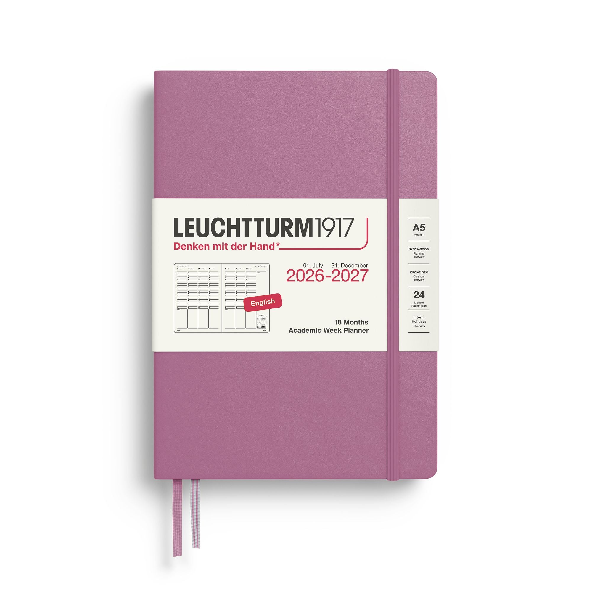 2026-2027 Leuchtturm Weekly Planner & Notebook Medium (A5) Dusty Rose, 18 Months