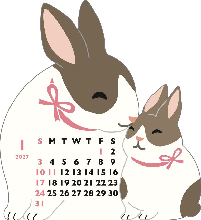 2027 Die-Cut Calendar Mini - Rabbits