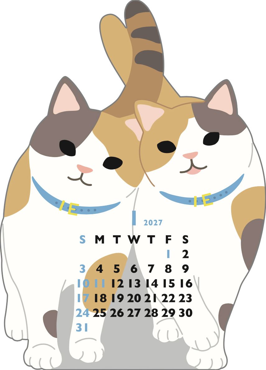 2027 Die-Cut Calendar Mini - Twin Cats