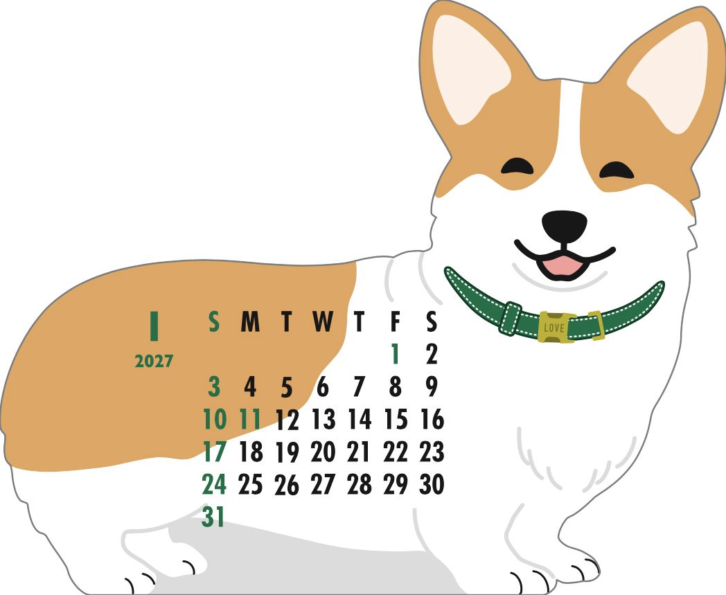 2027 Die-Cut Calendar - Welsh Corgi