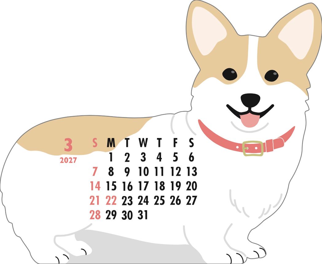 2027 Die-Cut Calendar - Welsh Corgi