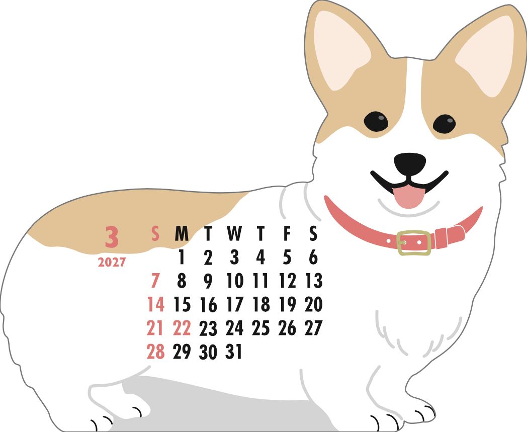 2027 Die-Cut Calendar - Welsh Corgi