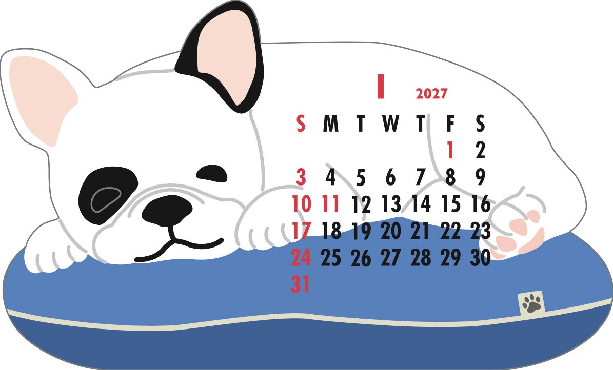 2027 Die-Cut Calendar - French Bulldog