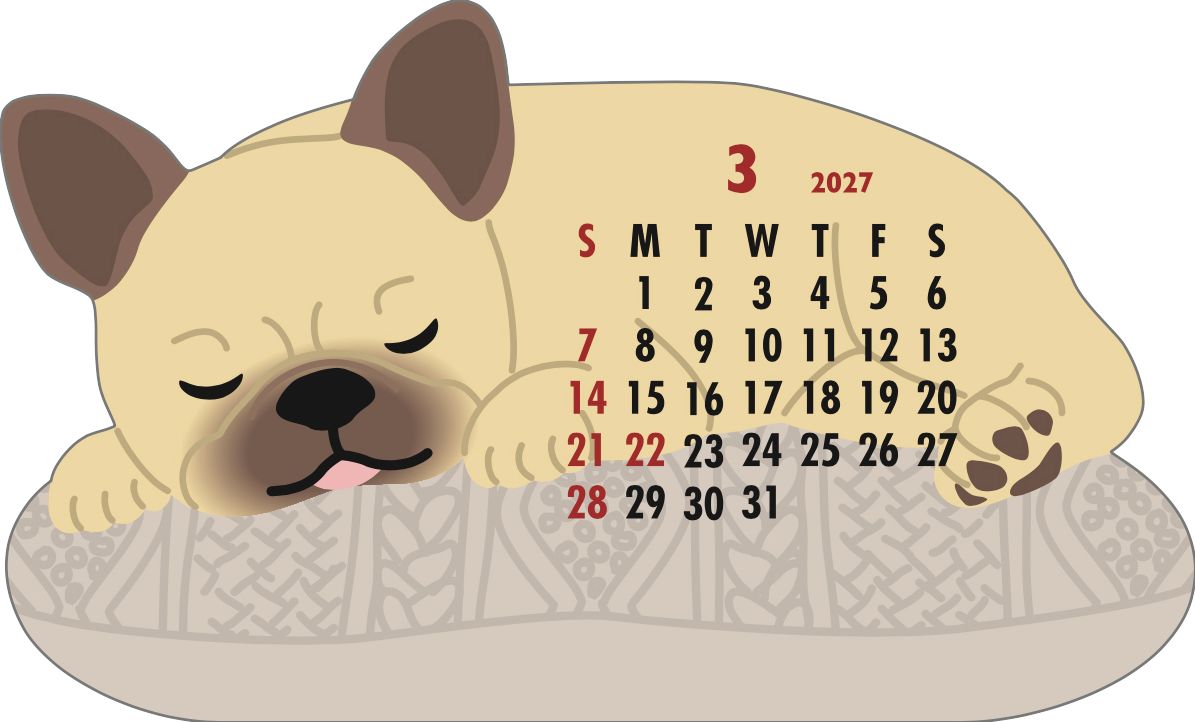 2027 Die-Cut Calendar - French Bulldog