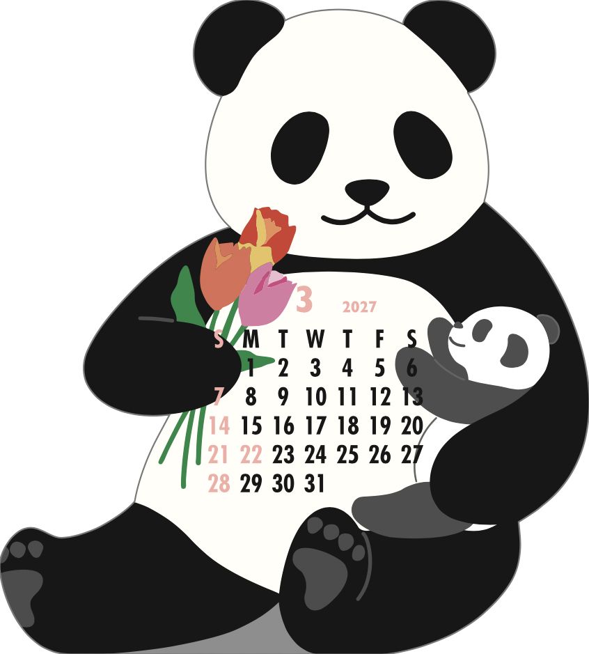2027 Die-Cut Calendar - Panda