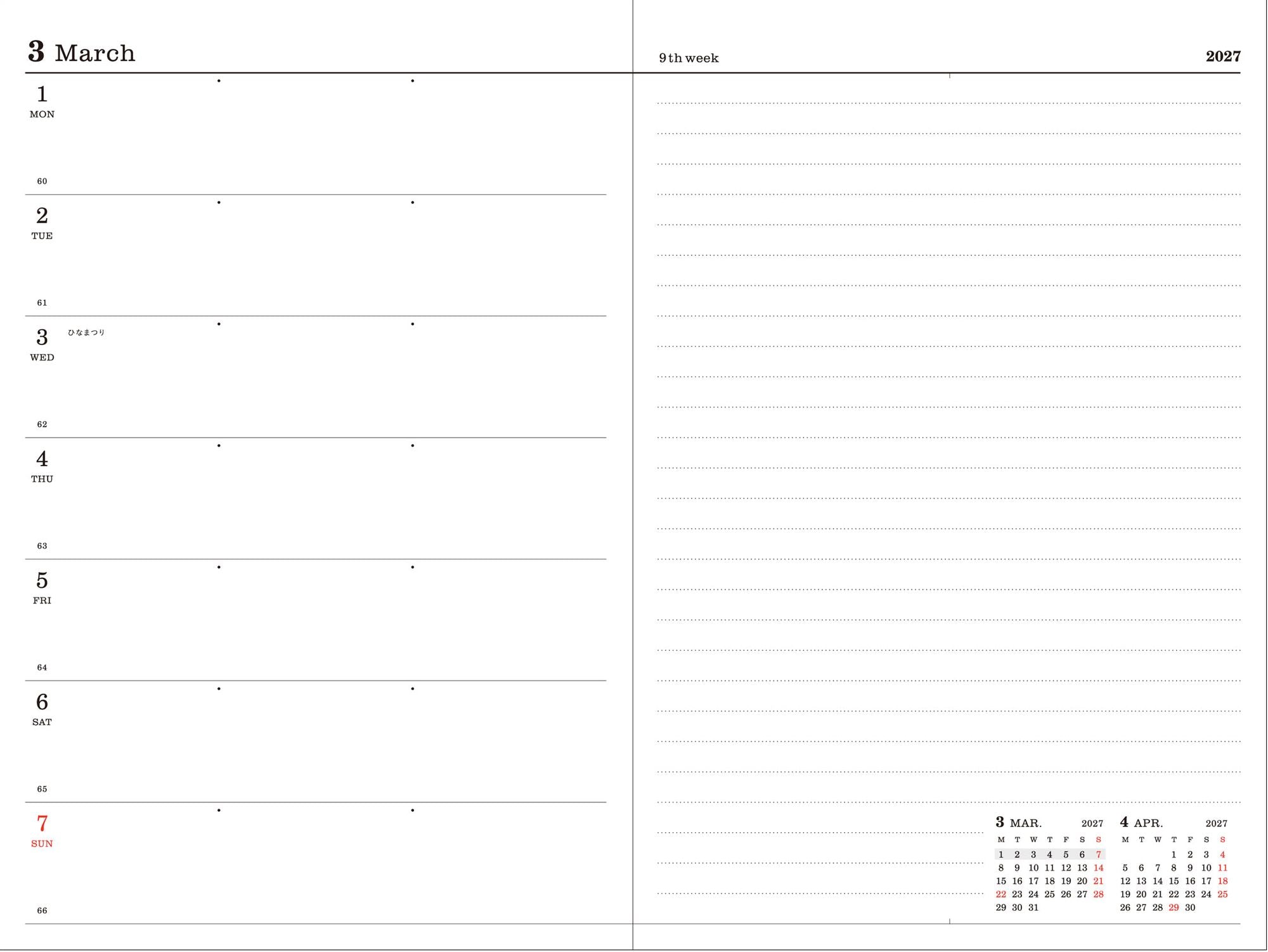 2027 Marks Black B6 Weekly Left Weekly Desk Planner