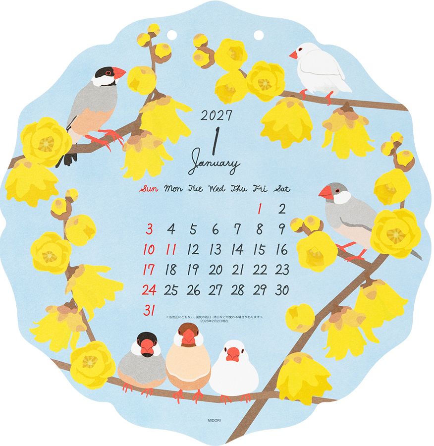 2027 Midori Calendar Wall Hanging Die Cut Bird