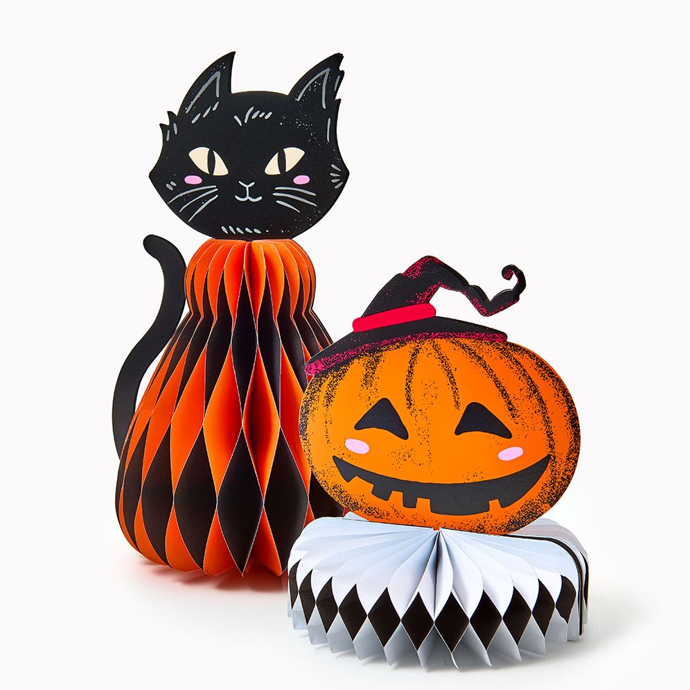 Cat and Pumpkin Honeycomb Table Decor