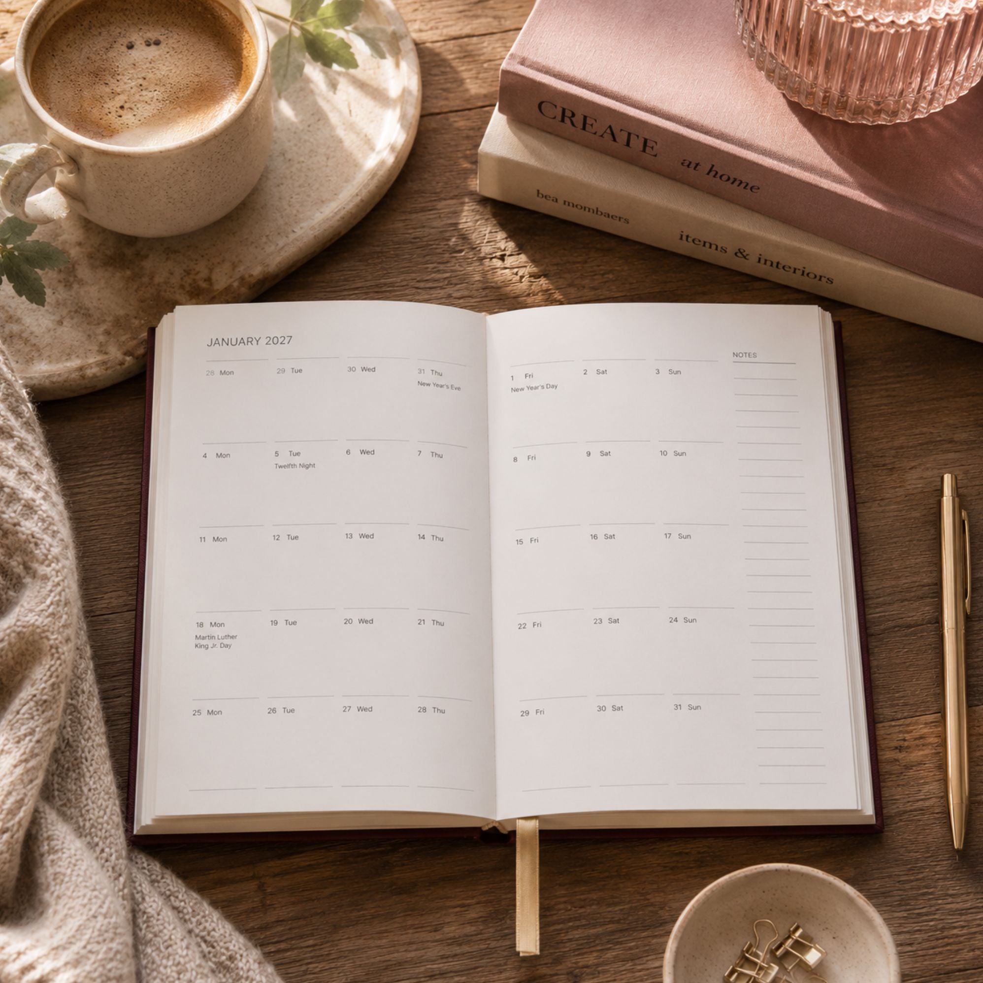 2027 Weekly Planner - Burgundy Flowers