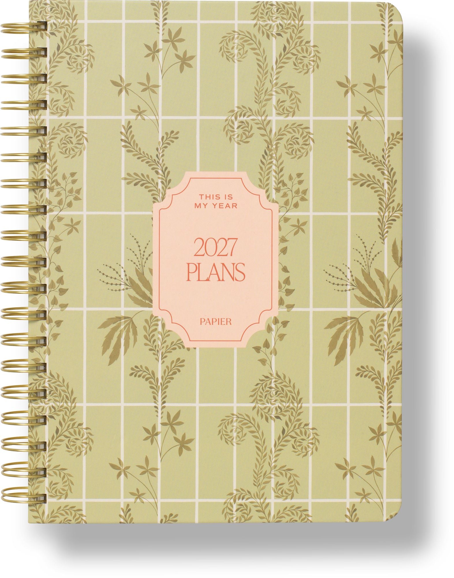 2027 Trellis B5 Hardcover Spiral Calendar Year Planner, 4 Dividers, Green
