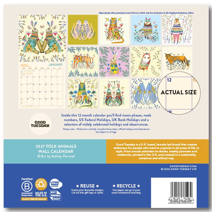 2027 Folk Animals Art Calendar