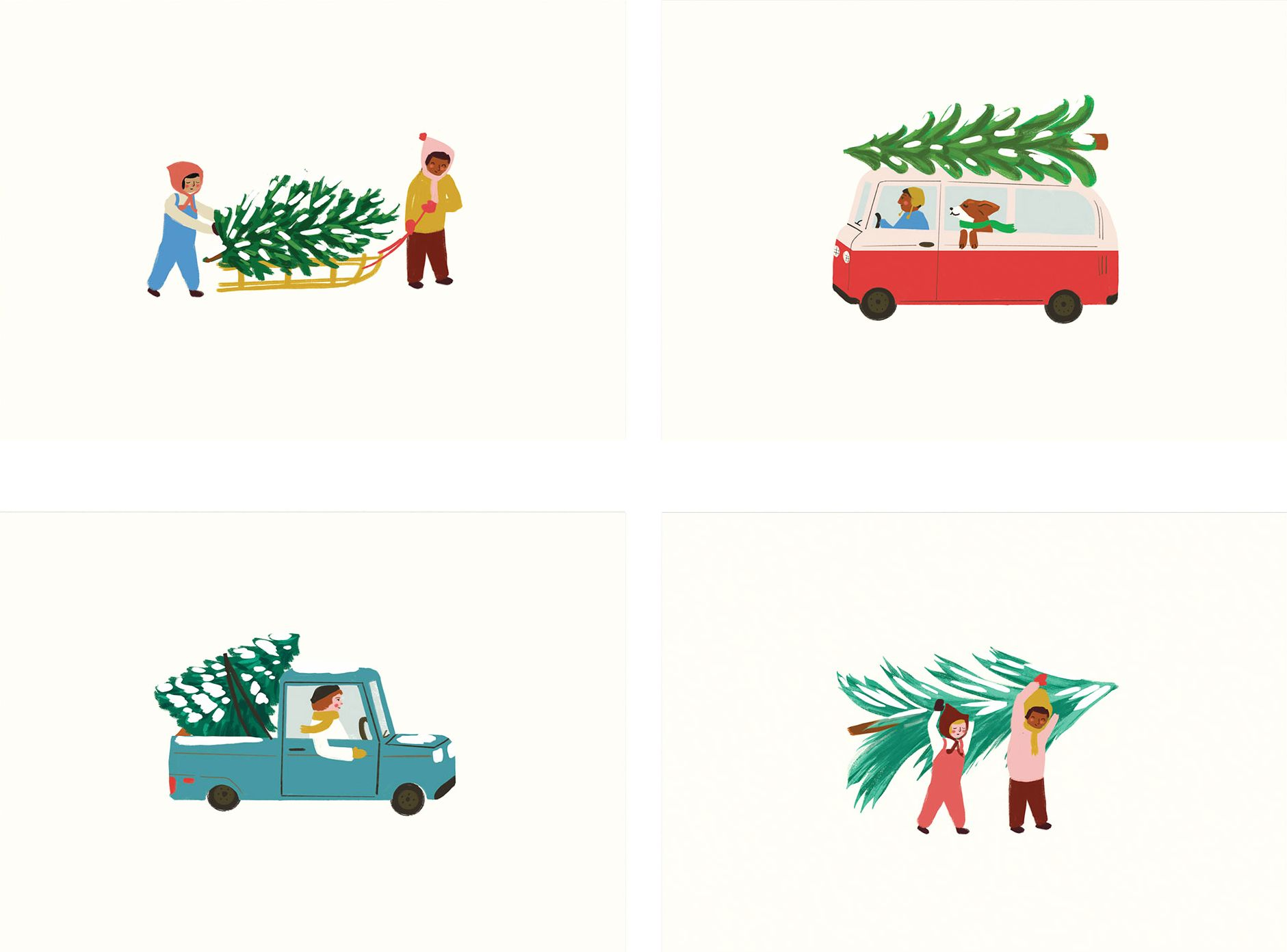 XMAS 4bar Assorted Tree Farm Friends Holiday Card Set 12