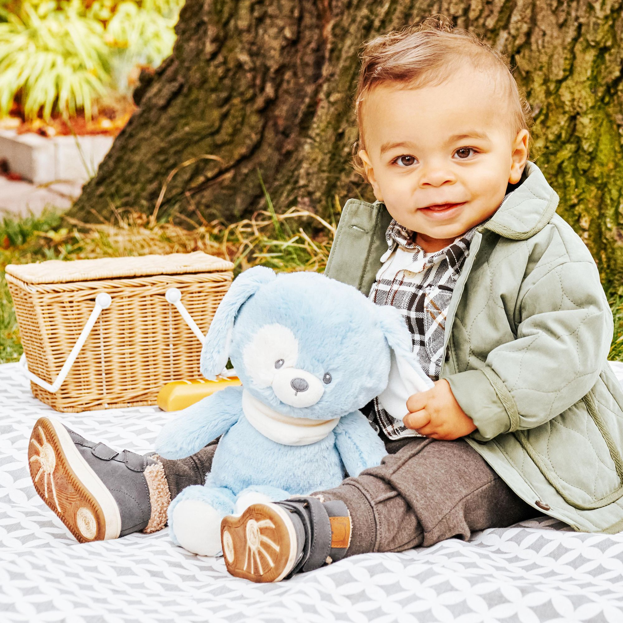 Baby GUND Sustainable Puppy Plush Stuffed Animal Made from Recycled Materials For Babies and Newborns Blue/Cream, 13"