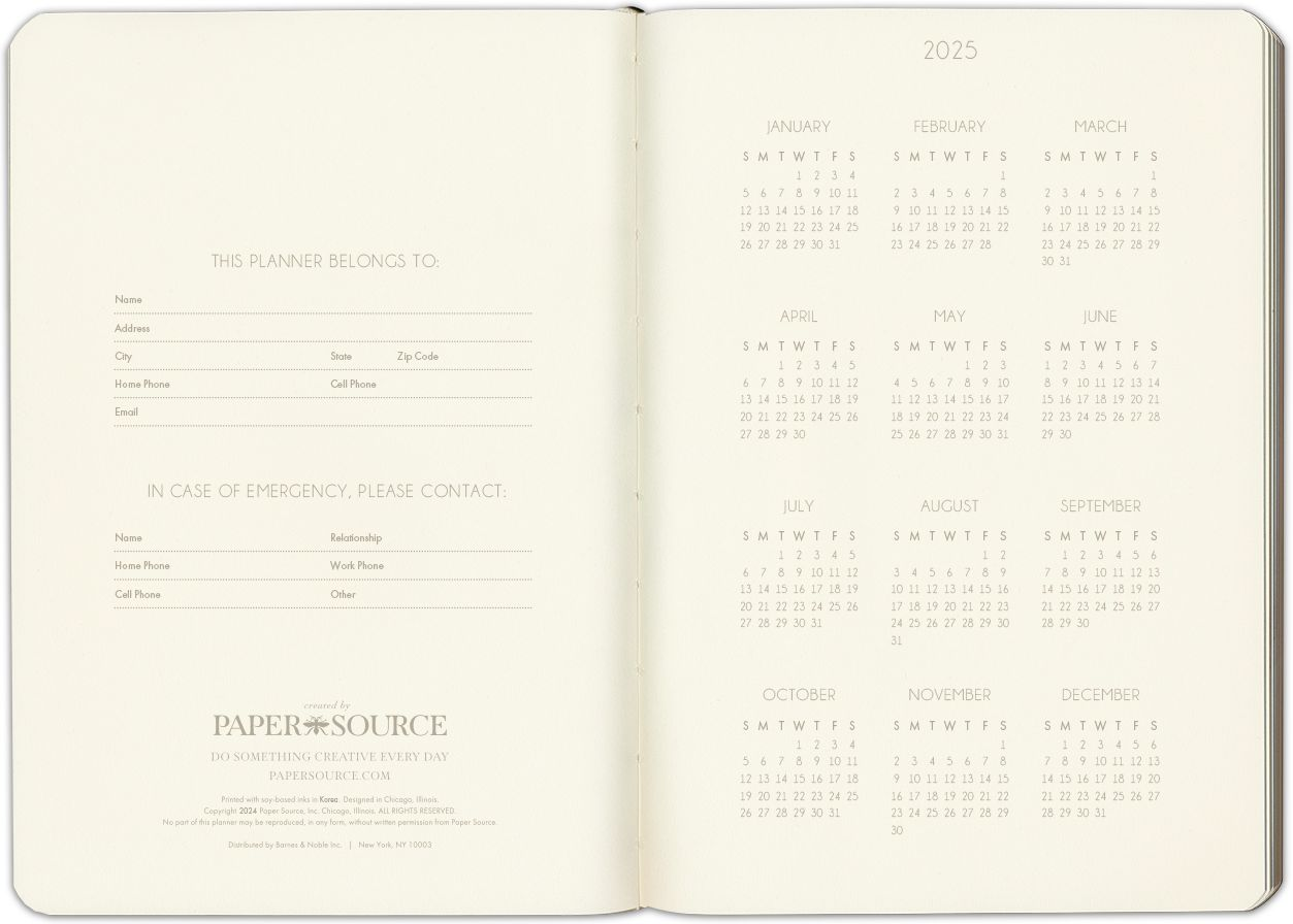 2025 Paper Source Olive Weekly Planner