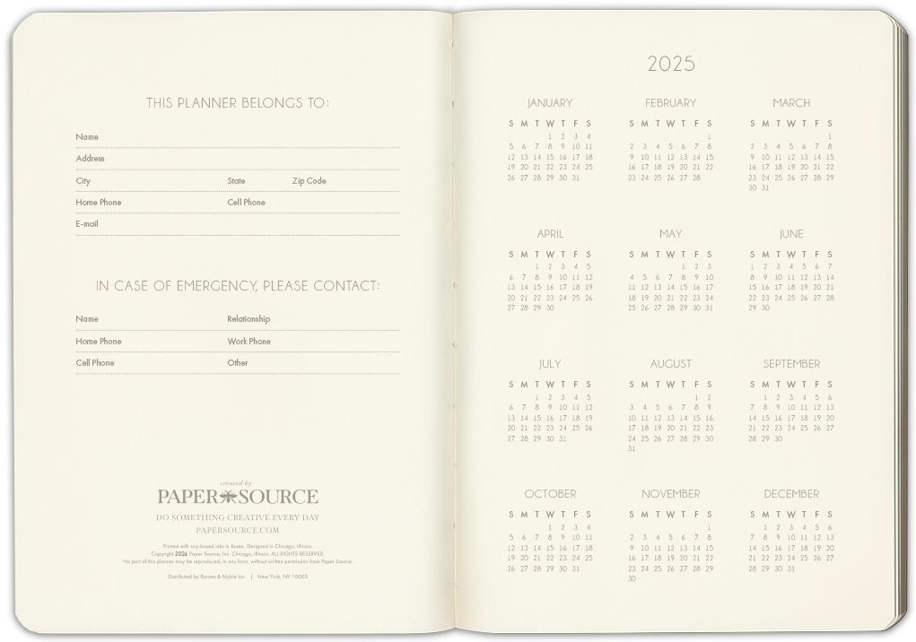 2025 Paper Source Brown Weekly Planner