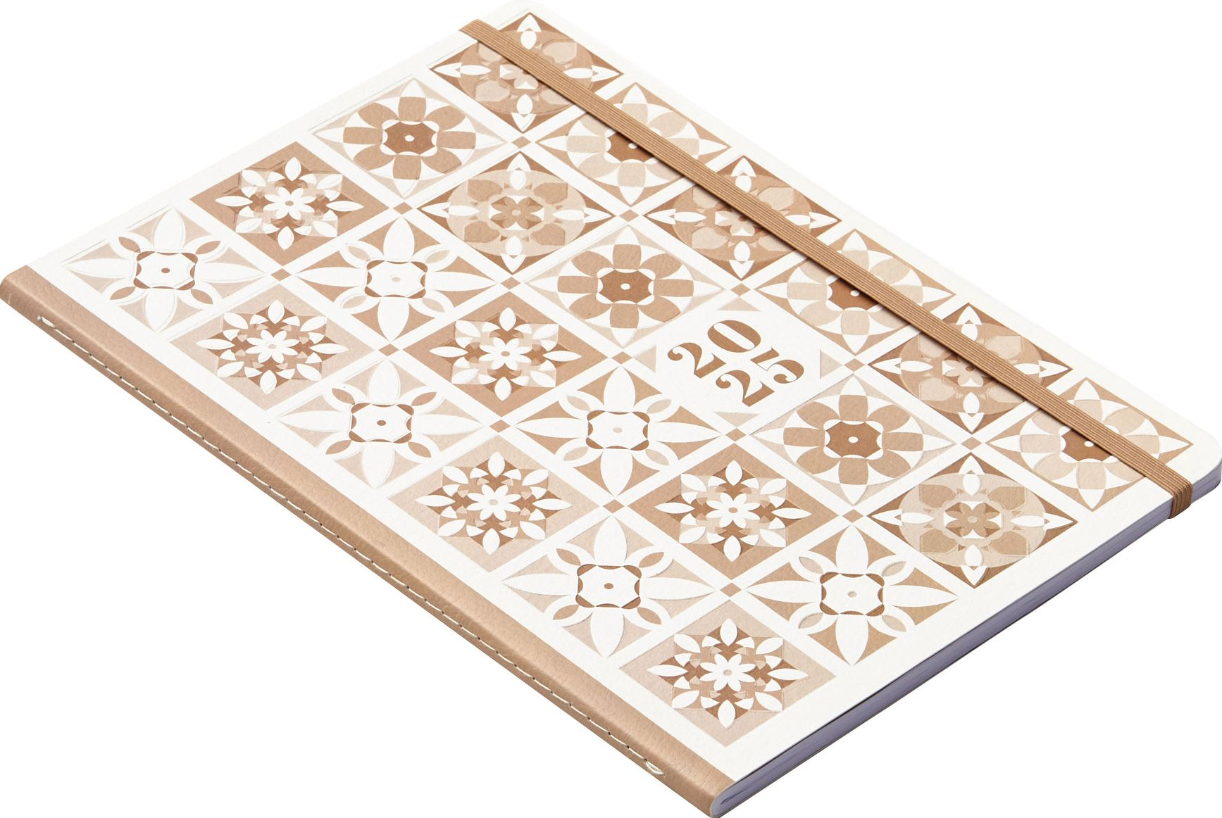 2024-2025 Paper Source Neutral Floral Tile 17-Month Faux Leather Saddlestitch Monthly Planner