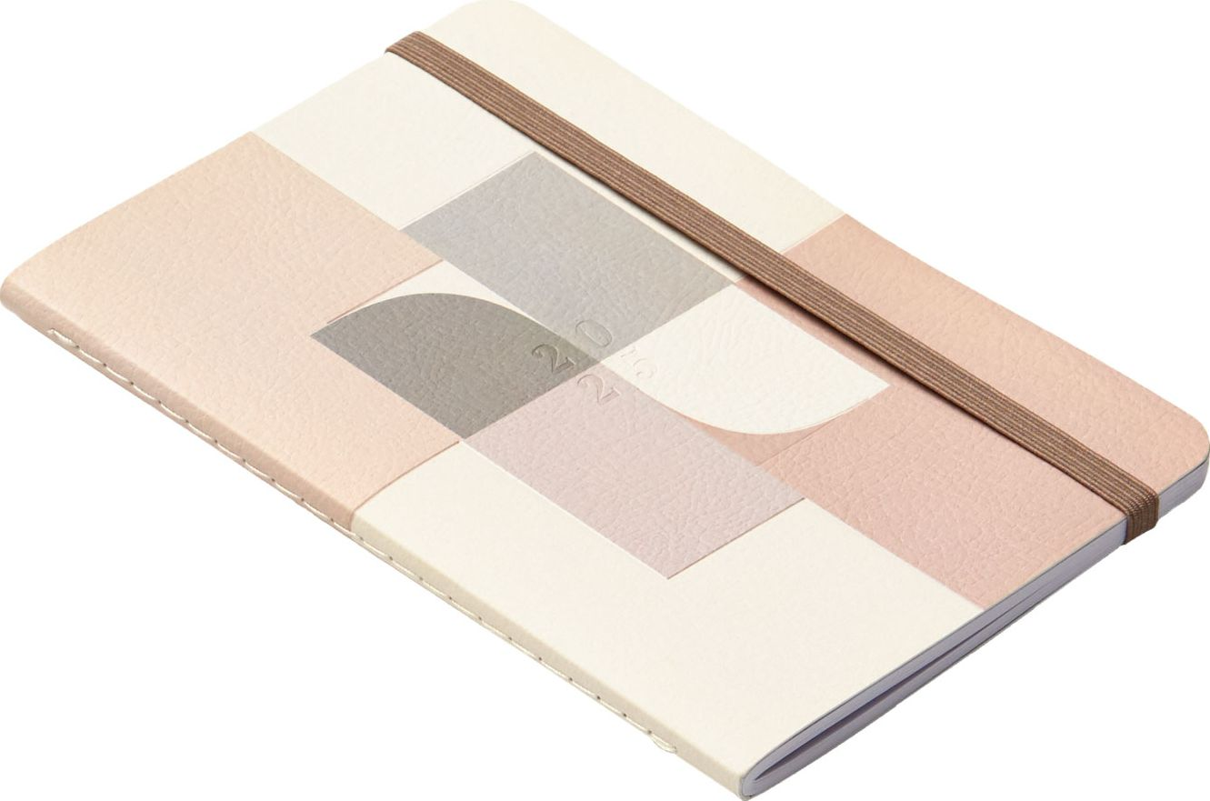 2024-2025 Paper Source Neutral Quadrants 17-Month Mini Faux Leather Saddlestich Monthly Planner