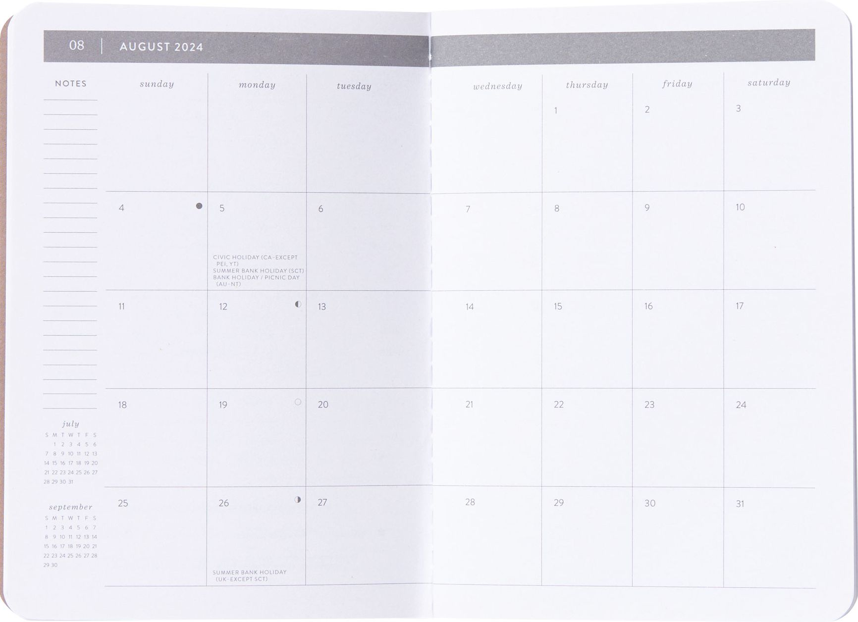 2024-2025 Paper Source Neutral Quadrants 17-Month Mini Faux Leather Saddlestich Monthly Planner