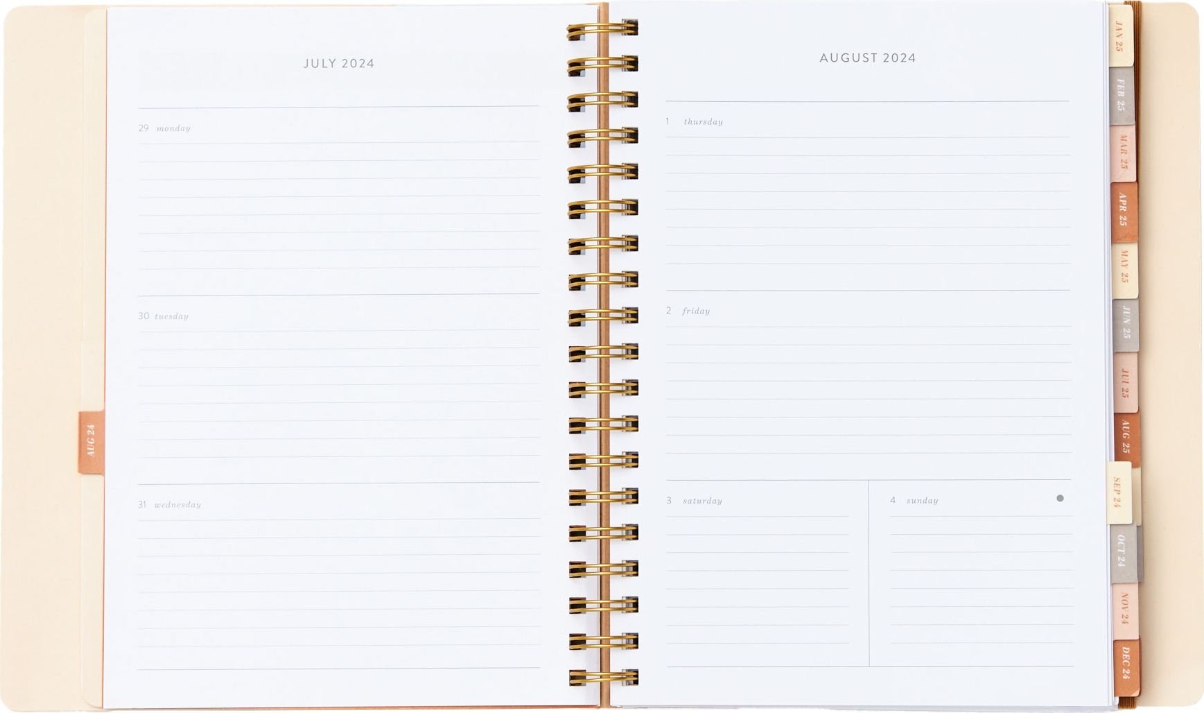 2024-2025 Paper Source Neutral Floral 17-Month Faux Leather Semi-Concealed Spiral Weekly Planner