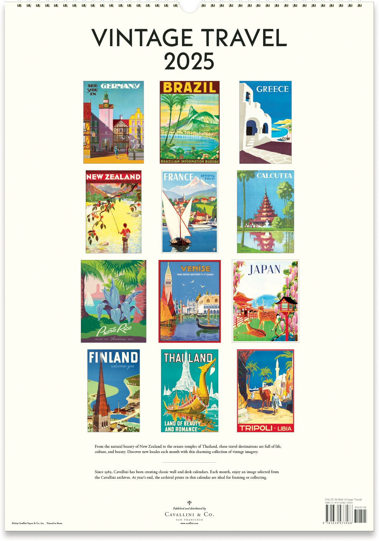 2025 Vintage Travel Wall Calendar