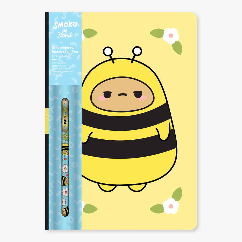 Smoko Bee Embroidered Journal with Pen.
