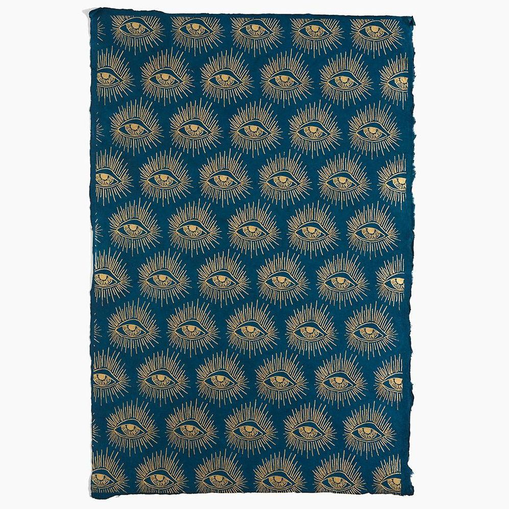 Gold Metallic Eyes on Dark Teal Handmade Paper