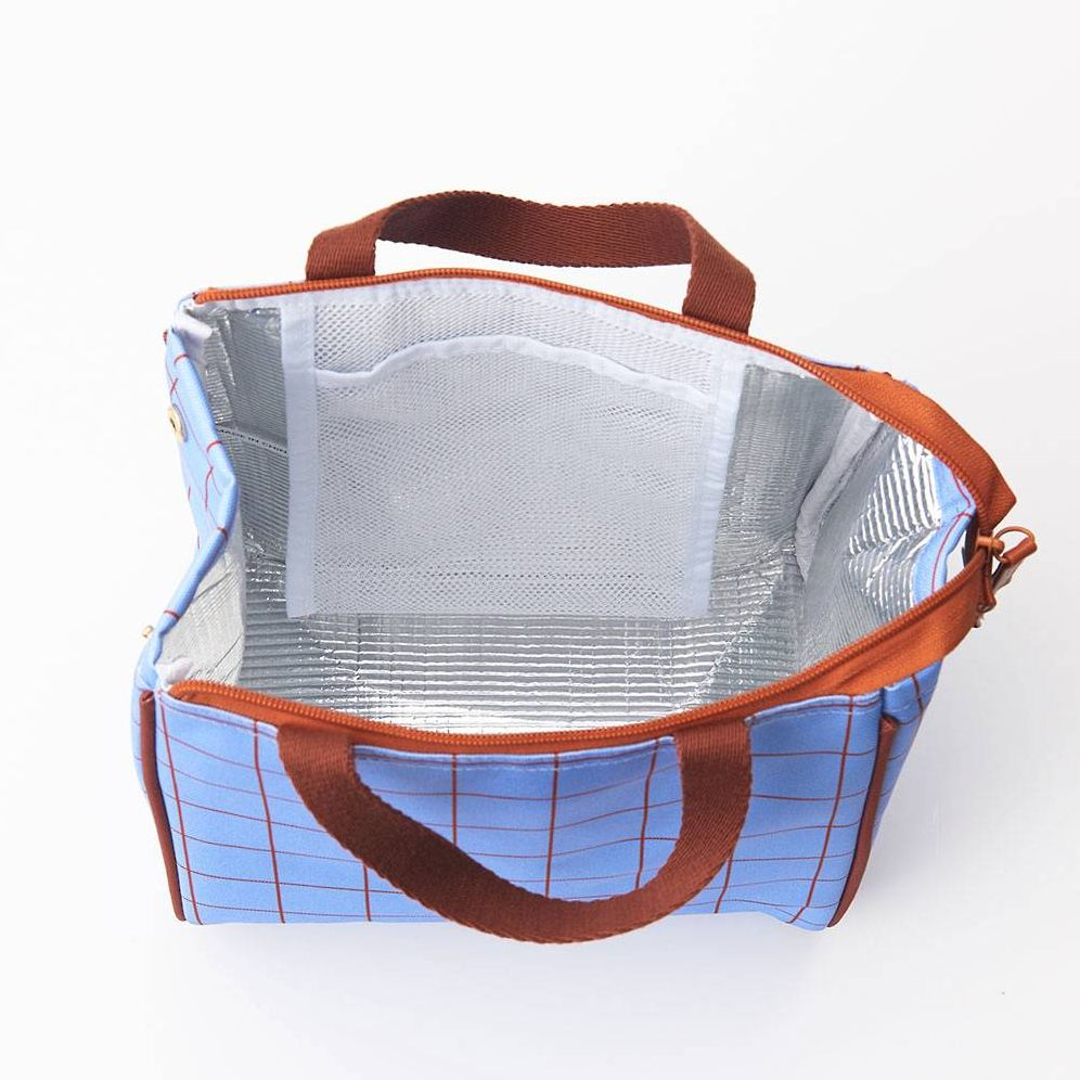Blue Gridded Lunch Bag