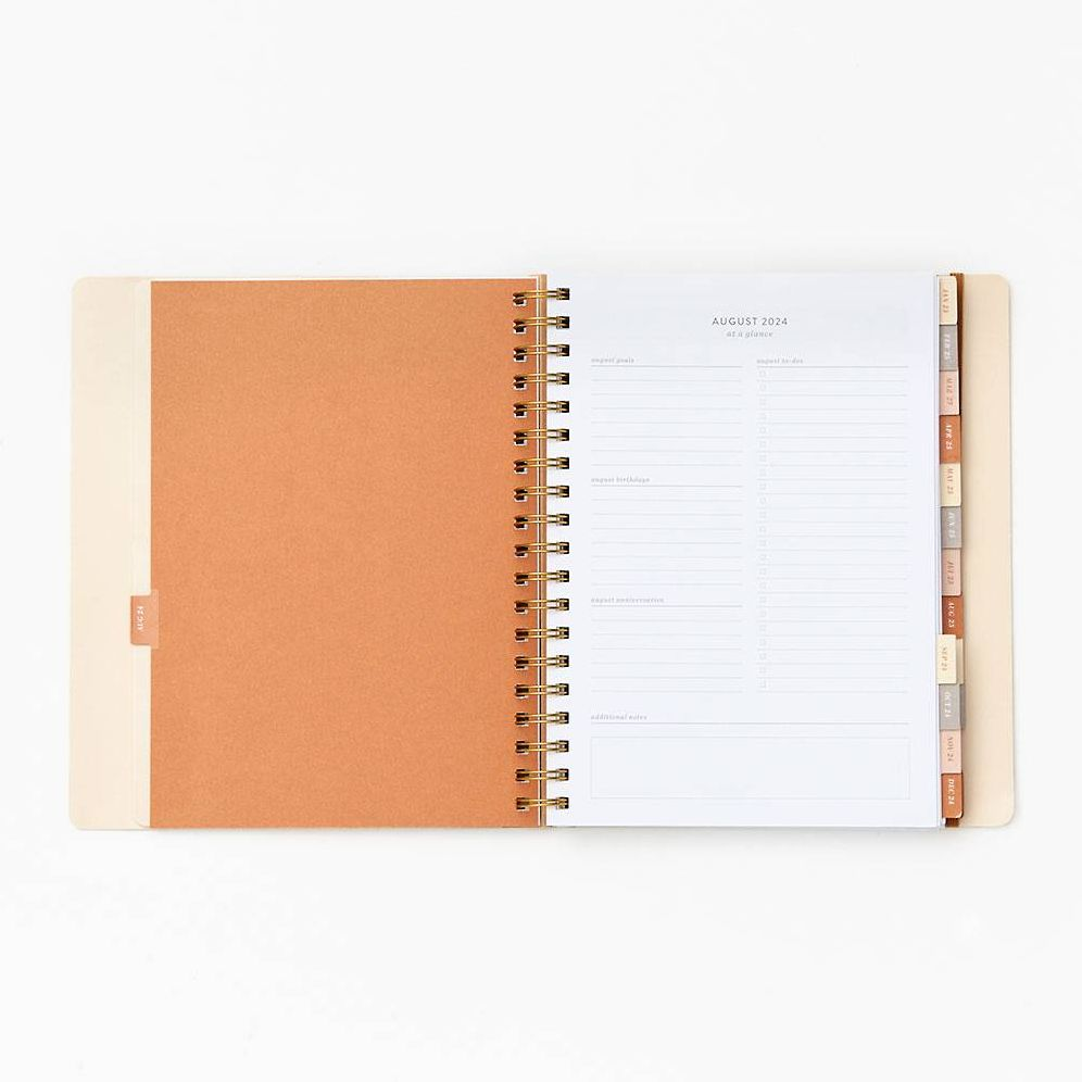 2024-2025 Paper Source Neutral Floral 17-Month Faux Leather Semi-Concealed Spiral Weekly Planner