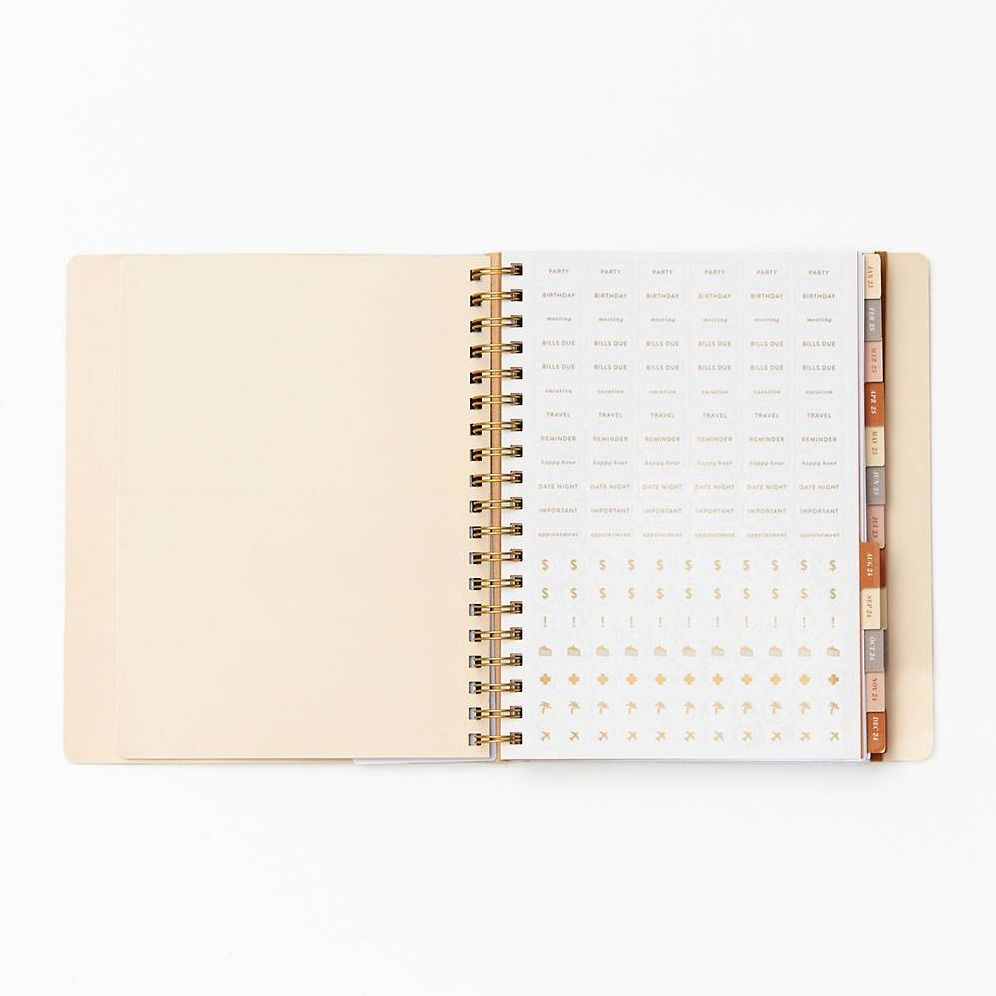 2024-2025 Paper Source Neutral Floral 17-Month Faux Leather Semi-Concealed Spiral Weekly Planner