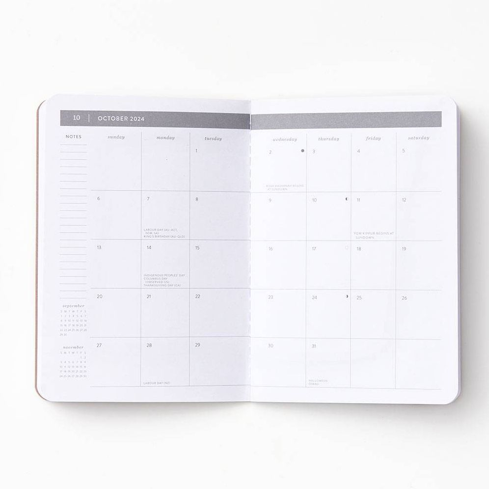2024-2025 Paper Source Neutral Quadrants 17-Month Mini Faux Leather Saddlestich Monthly Planner