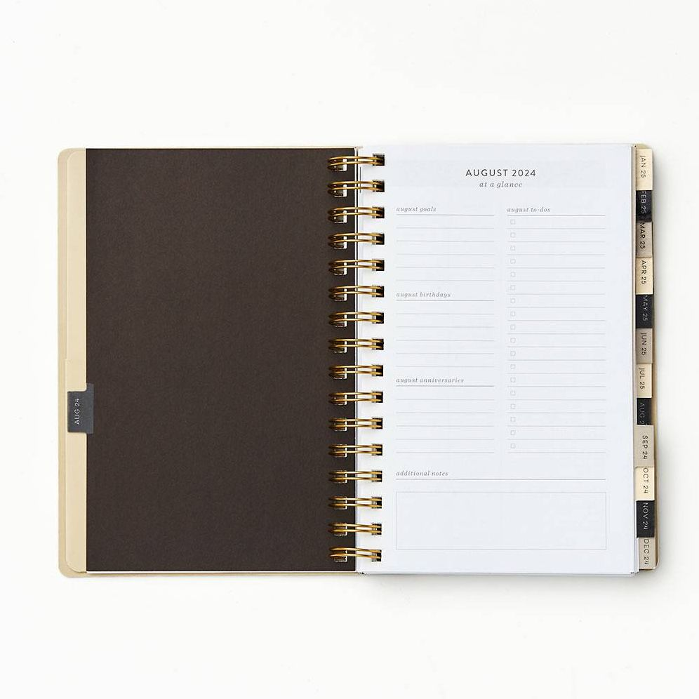 2024-2025 Paper Source Floral Linework 17-Month Faux Leather Spiral Weekly Planner