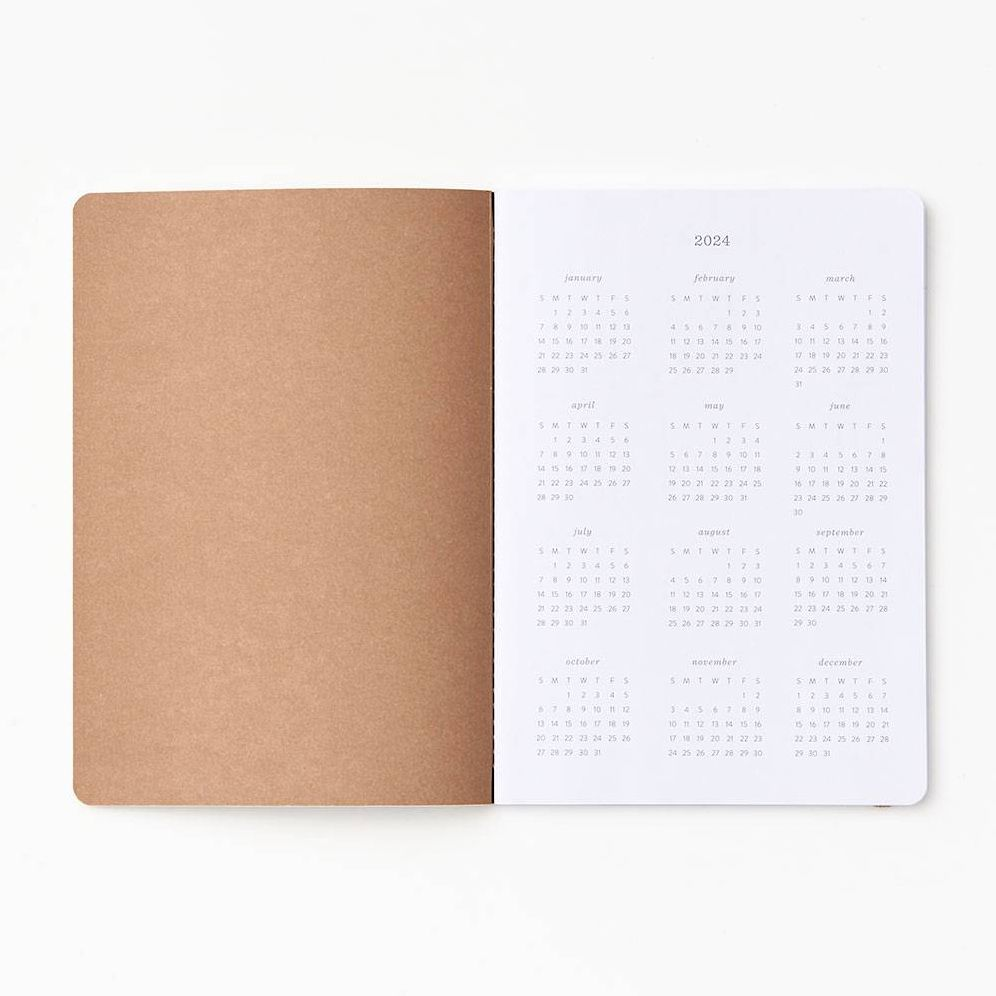 2024-2025 Paper Source Neutral Floral Tile 17-Month Faux Leather Saddlestitch Monthly Planner