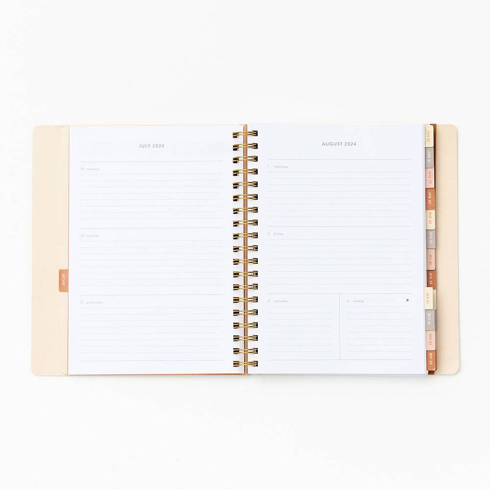 2024-2025 Paper Source Neutral Floral 17-Month Faux Leather Semi-Concealed Spiral Weekly Planner