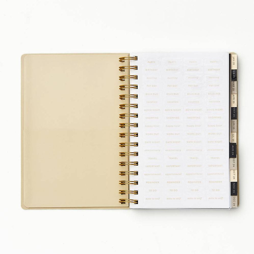 2024-2025 Paper Source Floral Linework 17-Month Faux Leather Spiral Weekly Planner