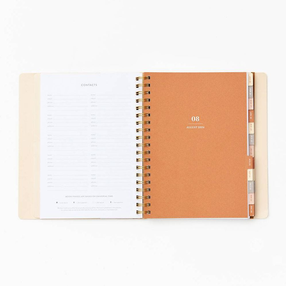 2024-2025 Paper Source Neutral Floral 17-Month Faux Leather Semi-Concealed Spiral Weekly Planner