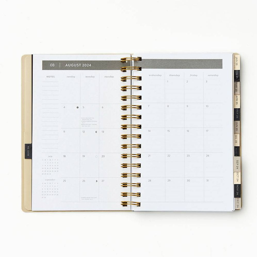 2024-2025 Paper Source Floral Linework 17-Month Faux Leather Spiral Weekly Planner