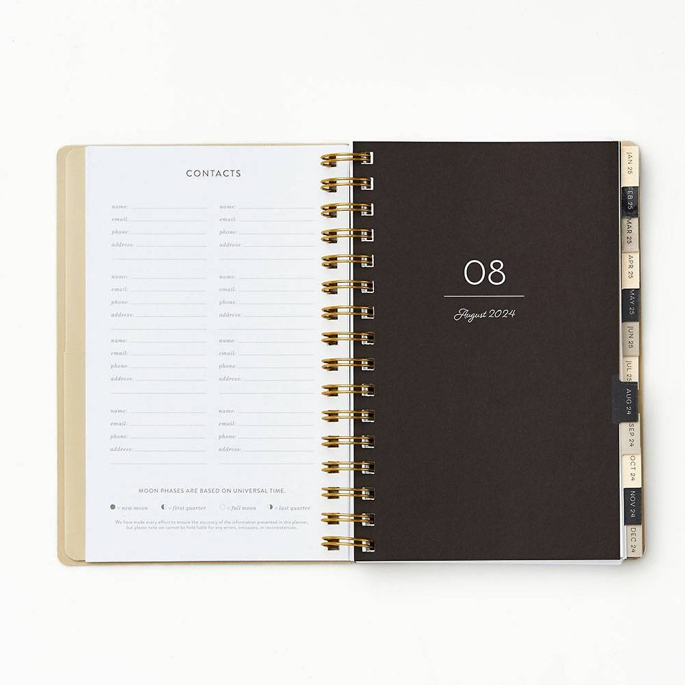 2024-2025 Paper Source Floral Linework 17-Month Faux Leather Spiral Weekly Planner