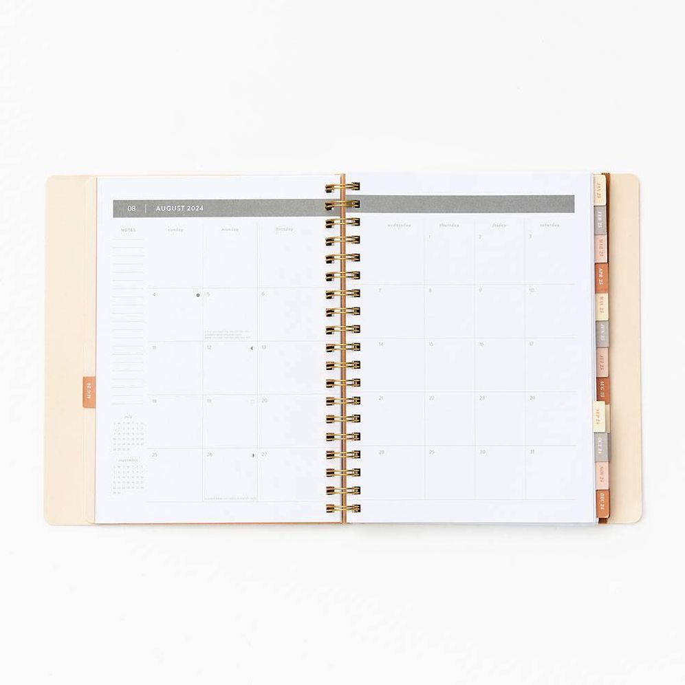 2024-2025 Paper Source Neutral Floral 17-Month Faux Leather Semi-Concealed Spiral Weekly Planner