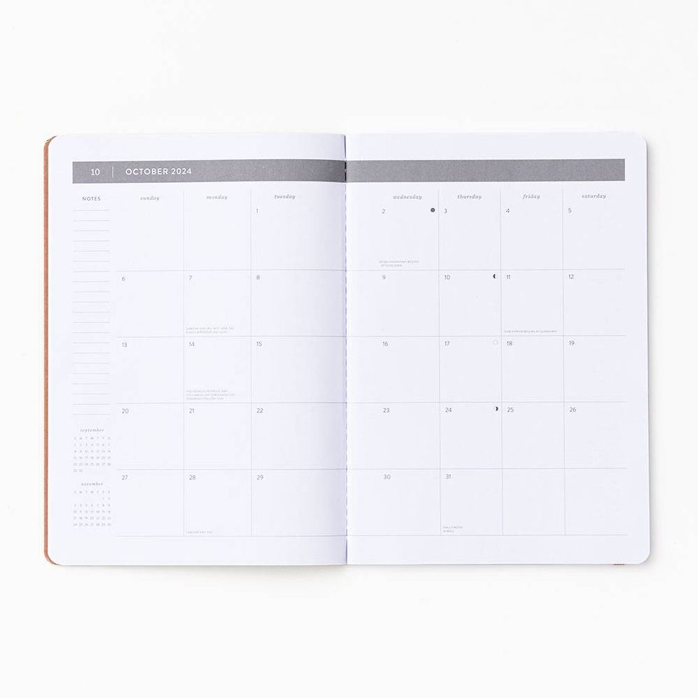 2024-2025 Paper Source Neutral Floral Tile 17-Month Faux Leather Saddlestitch Monthly Planner