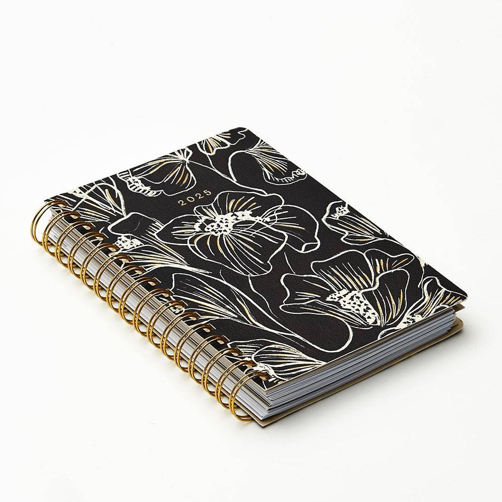 2024-2025 Paper Source Floral Linework 17-Month Faux Leather Spiral Weekly Planner