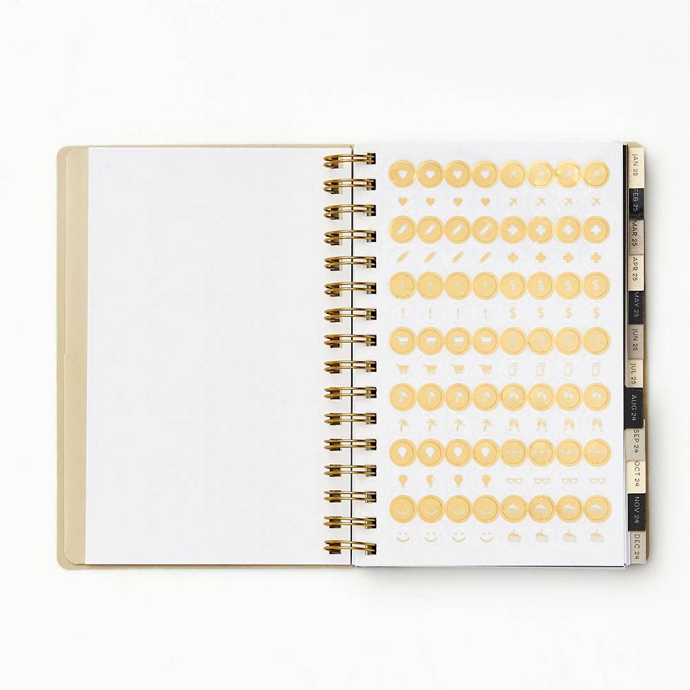 2024-2025 Paper Source Floral Linework 17-Month Faux Leather Spiral Weekly Planner