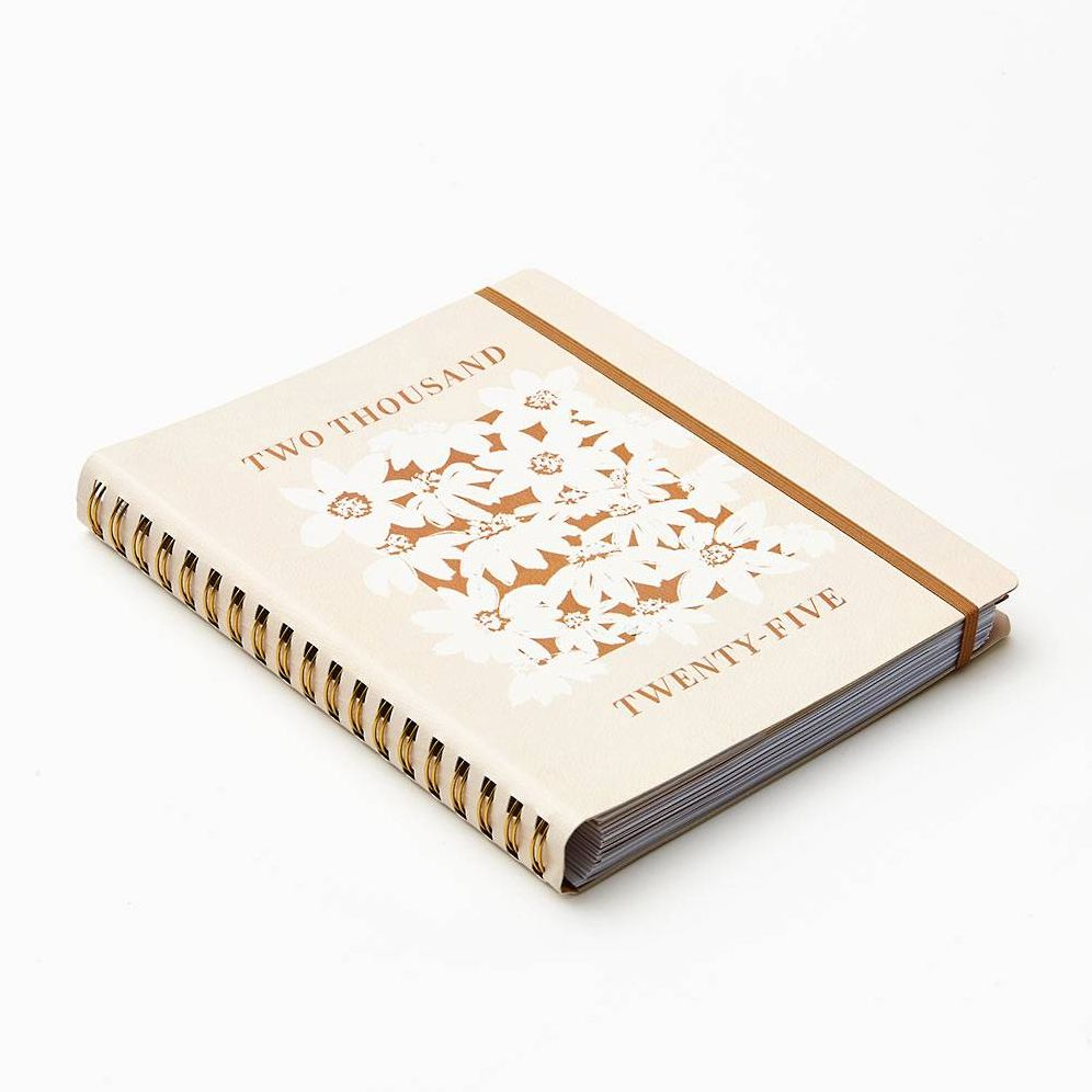 2024-2025 Paper Source Neutral Floral 17-Month Faux Leather Semi-Concealed Spiral Weekly Planner