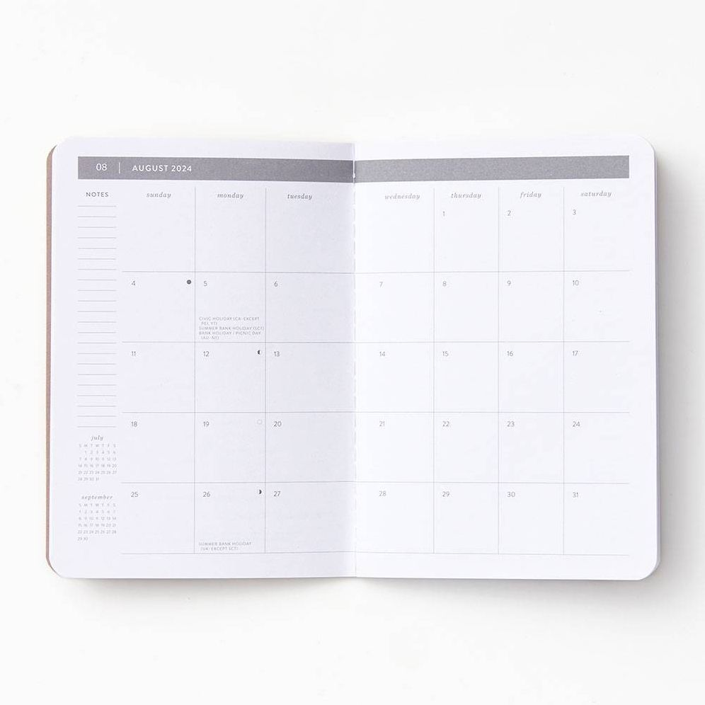 2024-2025 Paper Source Neutral Quadrants 17-Month Mini Faux Leather Saddlestich Monthly Planner